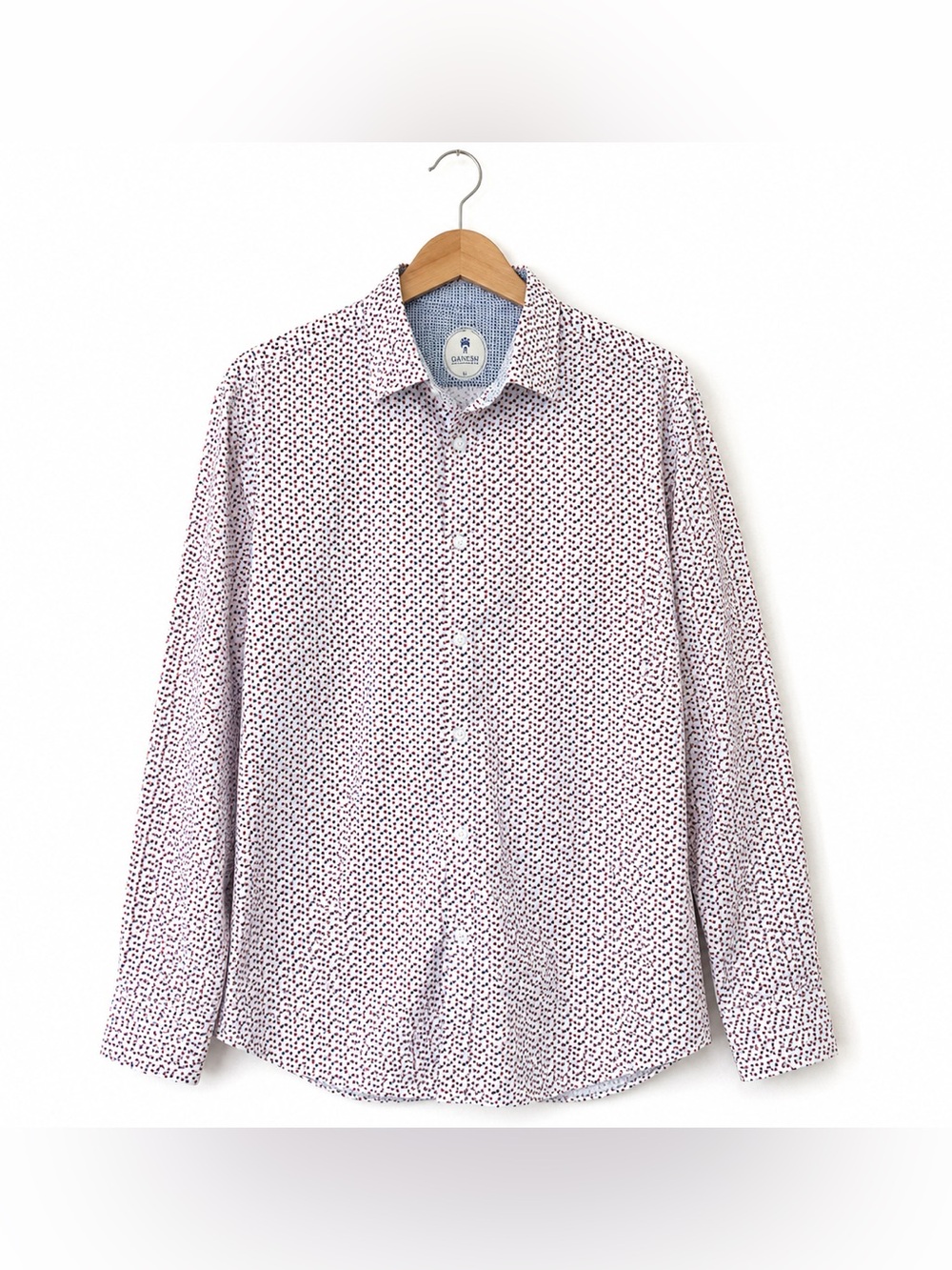 Ganesh Italy Men’s XL Stretch Button Up Shirt White Red Blue Geometric Cotton